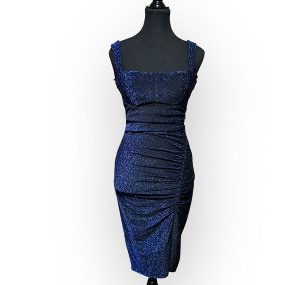 NWOT City Triangles Womens Sparkly Ruched Bodycon Dress Navy Blue Size XS - Picture 1 of 8
